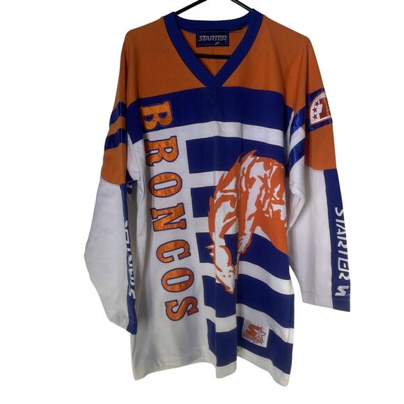 STARTER Other - Vintage Denver Broncos Starter AOP Men's XL Sleeve Shirt White Single Stitch